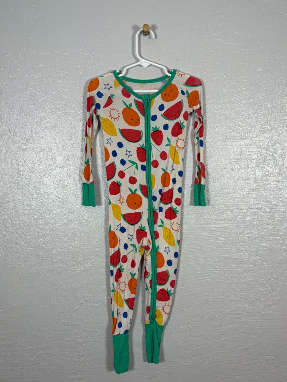 Little Sleepies 18-24 Month White Green Fruit Zippy Pajamas Bamboo Sleeper